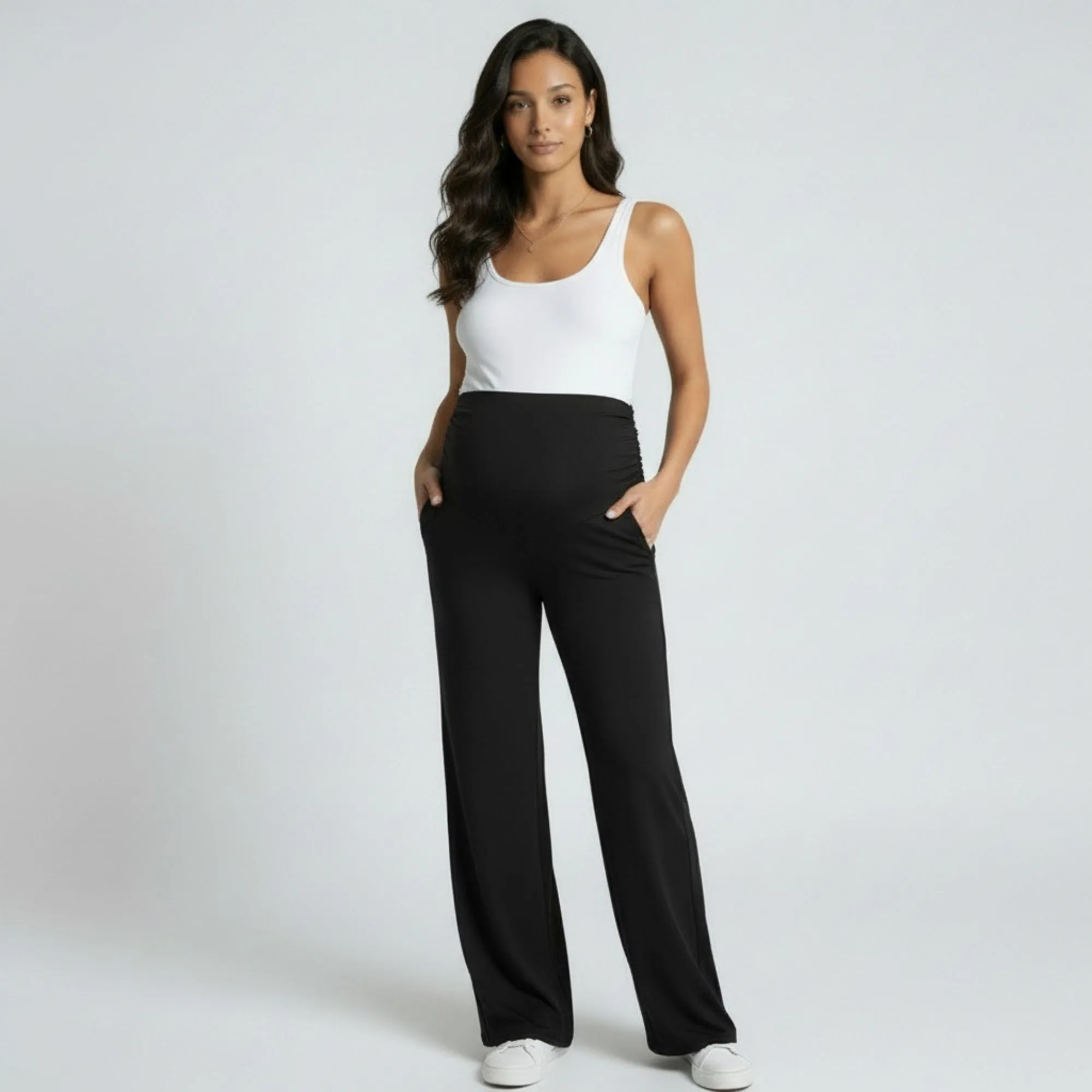 Anna-Kaci Women's High Waist Maternity Wide Leg Pants with Over Belly Panel Stretch Loose Fit Lounge Pants sold by Anna-Kaci product image thumbnail 2