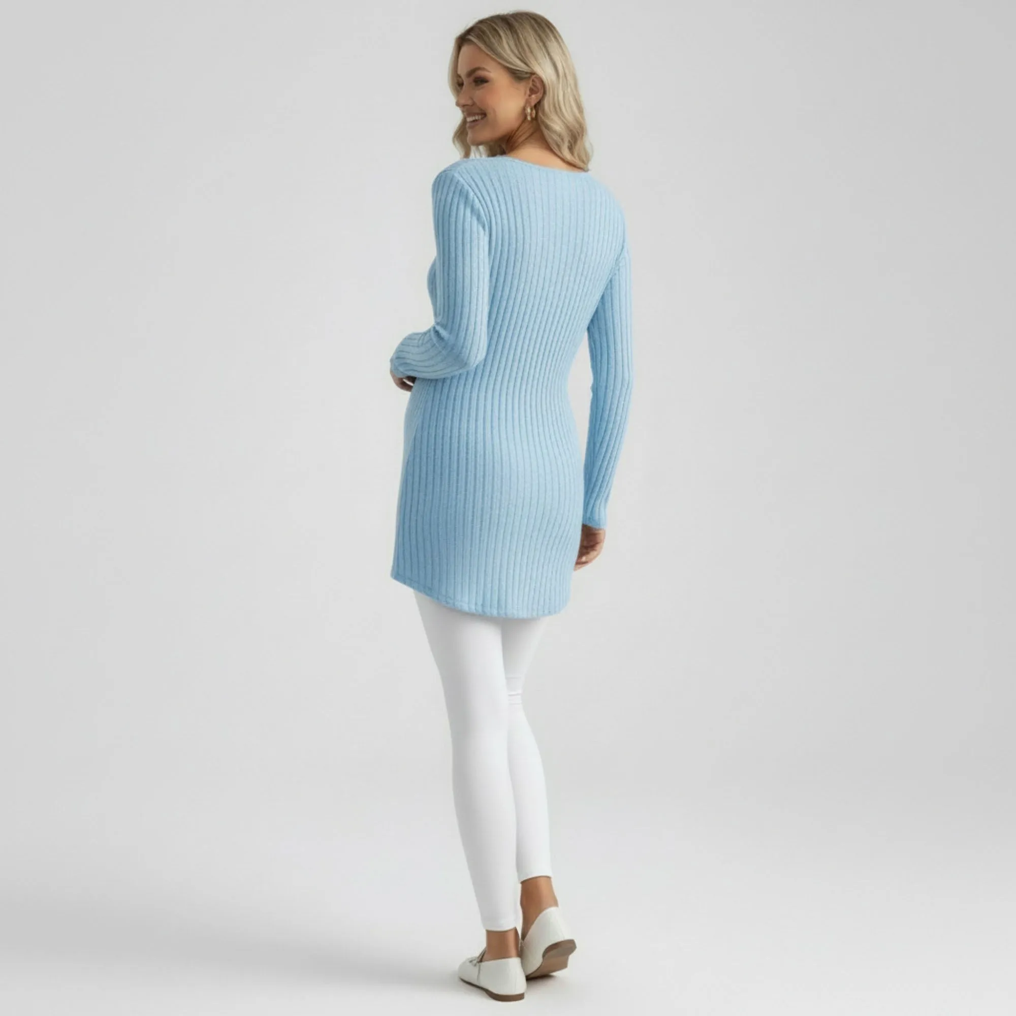 Anna-Kaci Women's Maternity Ribbed Knit Long Sleeve Tunic Top with V Neck Tie Waist Soft Stretch Shirt sold by Anna-Kaci product image thumbnail 4
