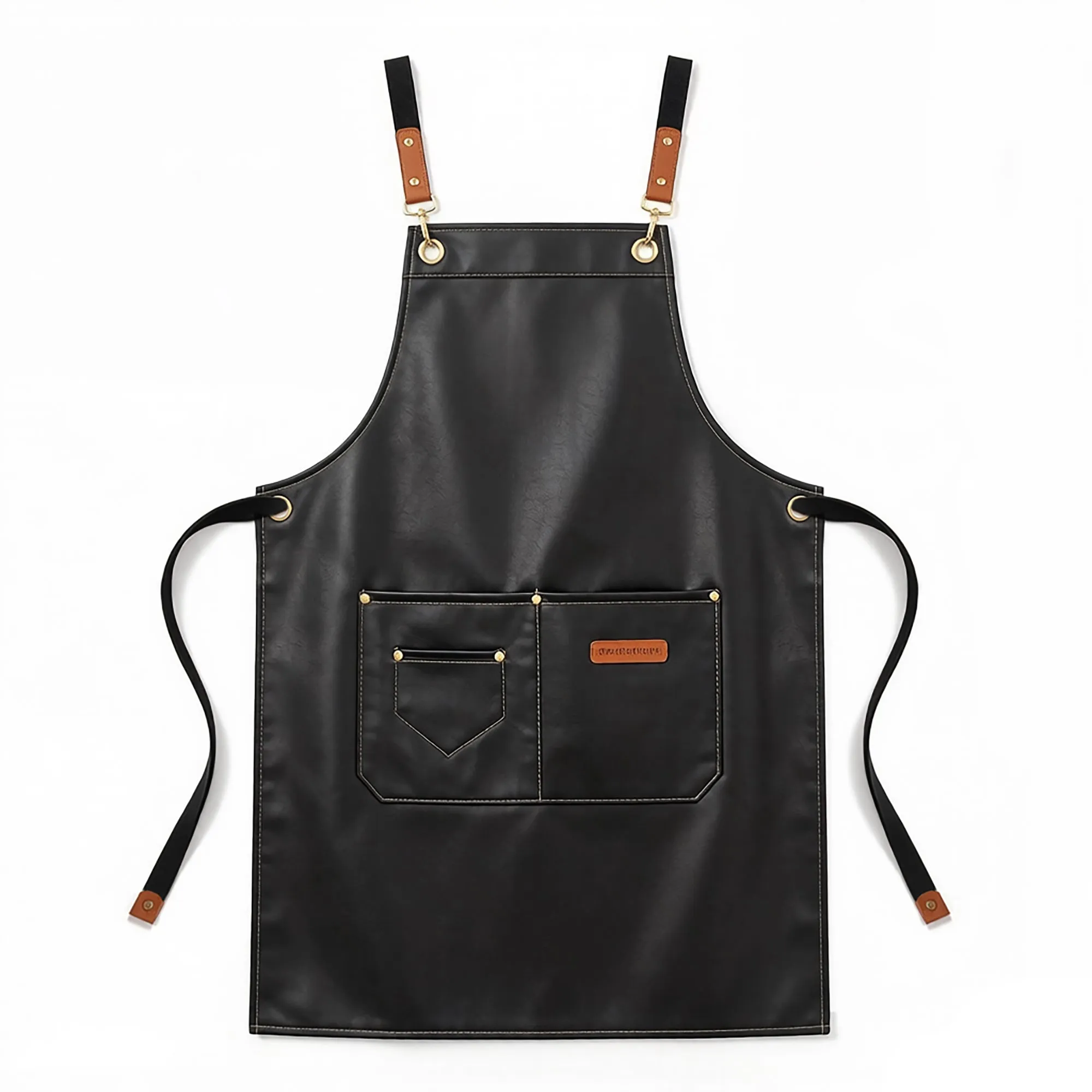Anna-Kaci PU Leather Kitchen Apron with Multi Pocket Work Apron for Cooking Barista Grilling sold by Anna-Kaci