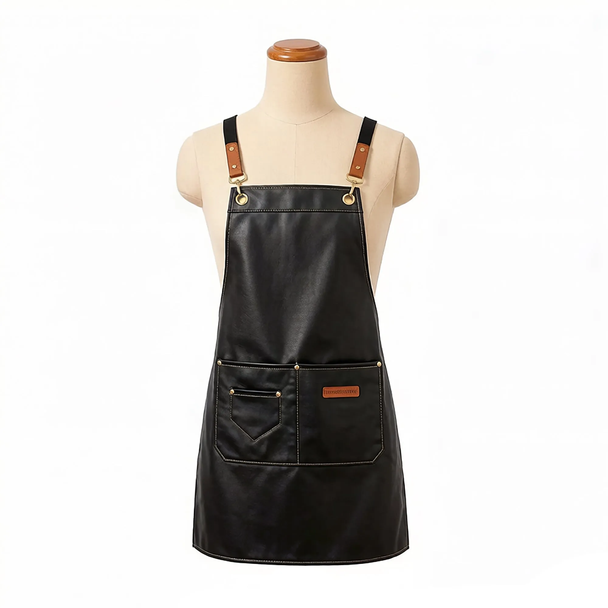 Anna-Kaci PU Leather Kitchen Apron with Multi Pocket Work Apron for Cooking Barista Grilling sold by Anna-Kaci product image thumbnail 3