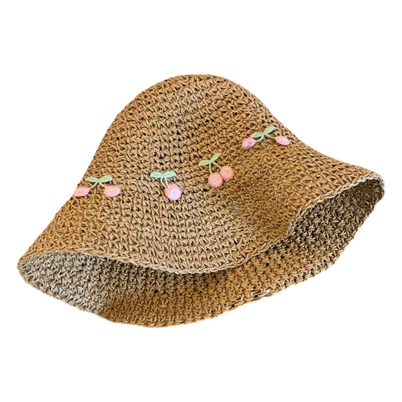 Anna-Kaci Straw Bucket Hat with Cherry Embroidery Lightweight Breathable Sun Hat Wide Brim Summer Beach Hat made by Anna-Kaci