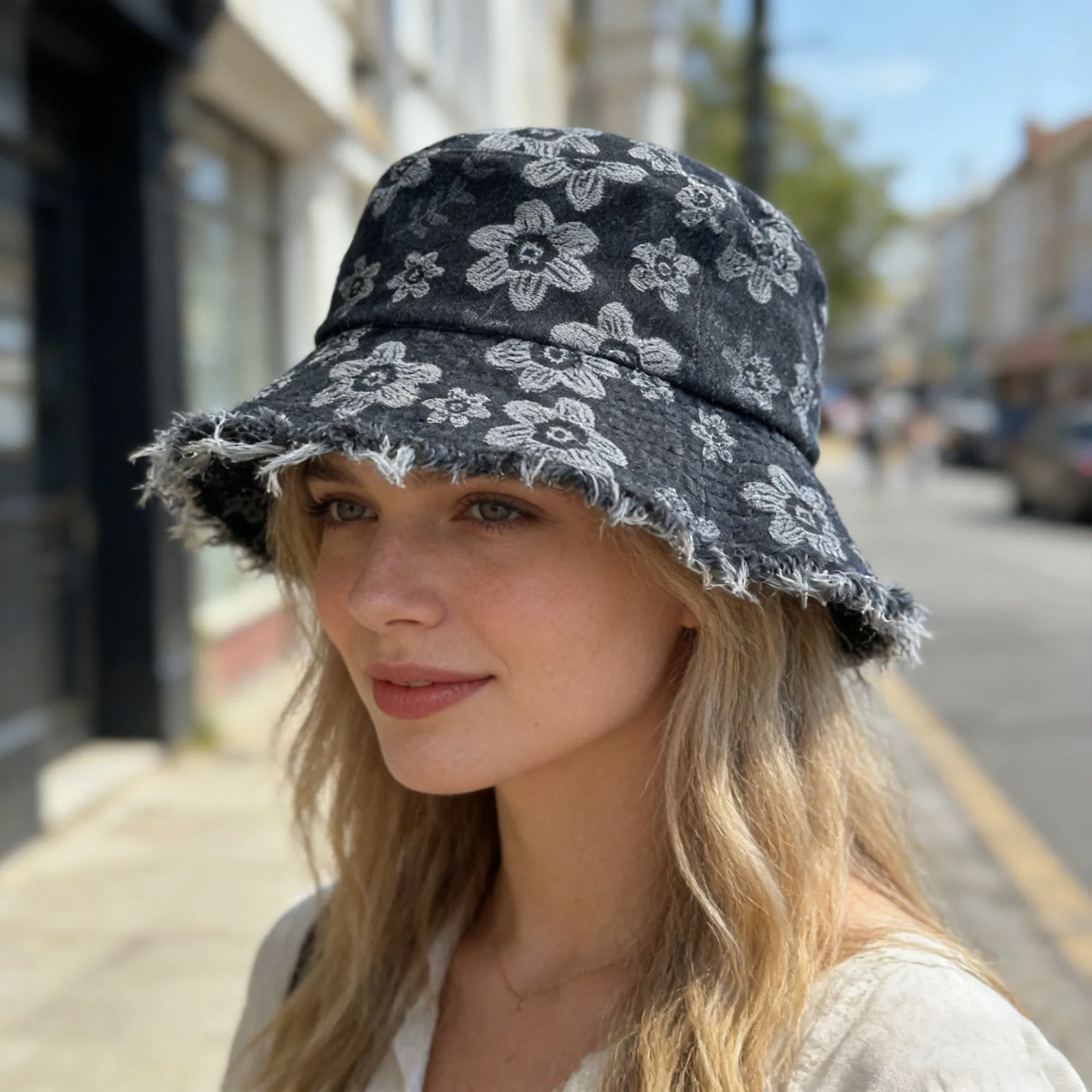 Anna-Kaci Women Floral Bucket Hat Distressed Edge Casual Denim Style Sun Hat sold by Anna-Kaci product image thumbnail 4