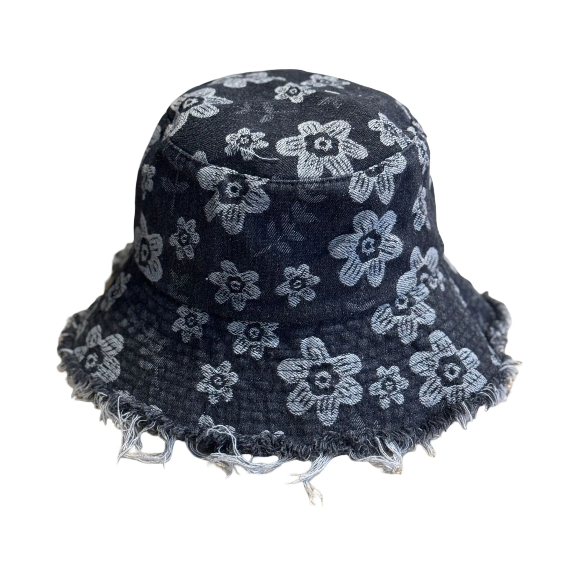 Anna-Kaci Women Floral Bucket Hat Distressed Edge Casual Denim Style Sun Hat sold by Anna-Kaci