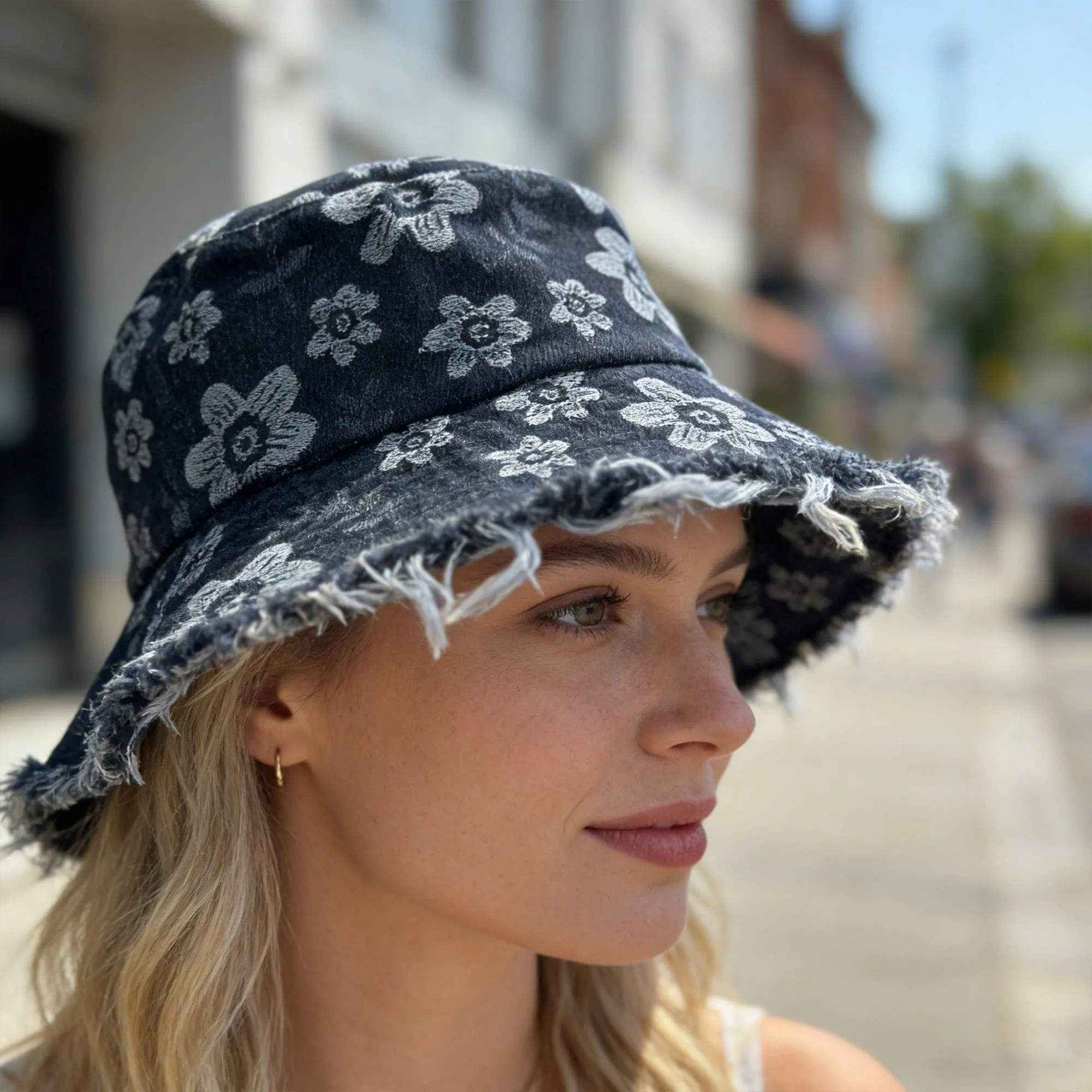 Anna-Kaci Women Floral Bucket Hat Distressed Edge Casual Denim Style Sun Hat sold by Anna-Kaci product image thumbnail 2