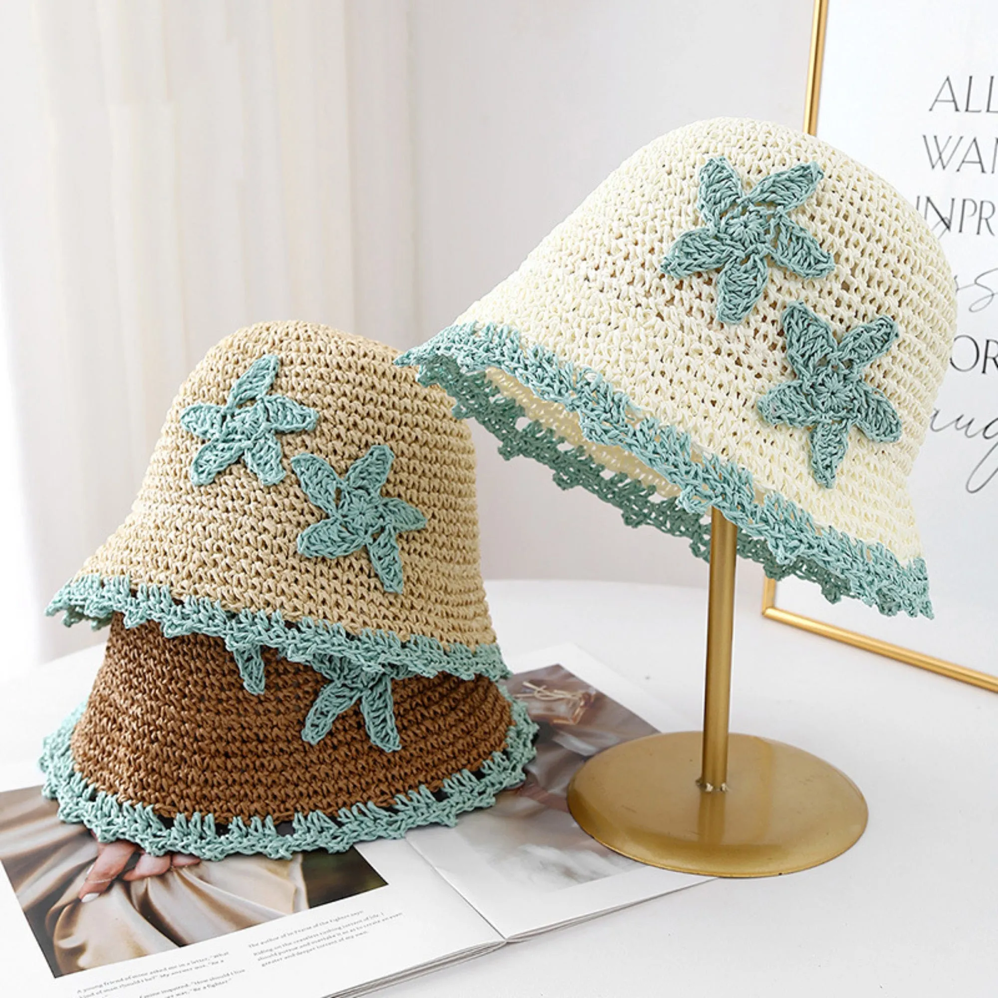 Anna-Kaci Women Woven Straw Bucket Hat Wide Brim Lightweight Sun Hat with Floral Applique Detail sold by Anna-Kaci product image thumbnail 3