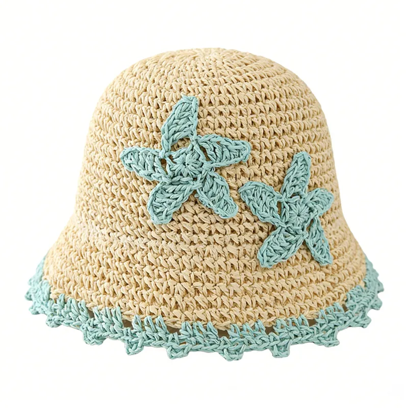Anna-Kaci Women Woven Straw Bucket Hat Wide Brim Lightweight Sun Hat with Floral Applique Detail made by Anna-Kaci