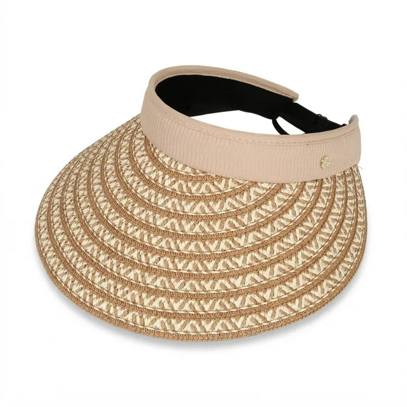 Anna-Kaci Women Straw Sun Visor Hat Wide Brim Woven Pattern Contrast Band Adjustable Summer Hat made by Anna-Kaci