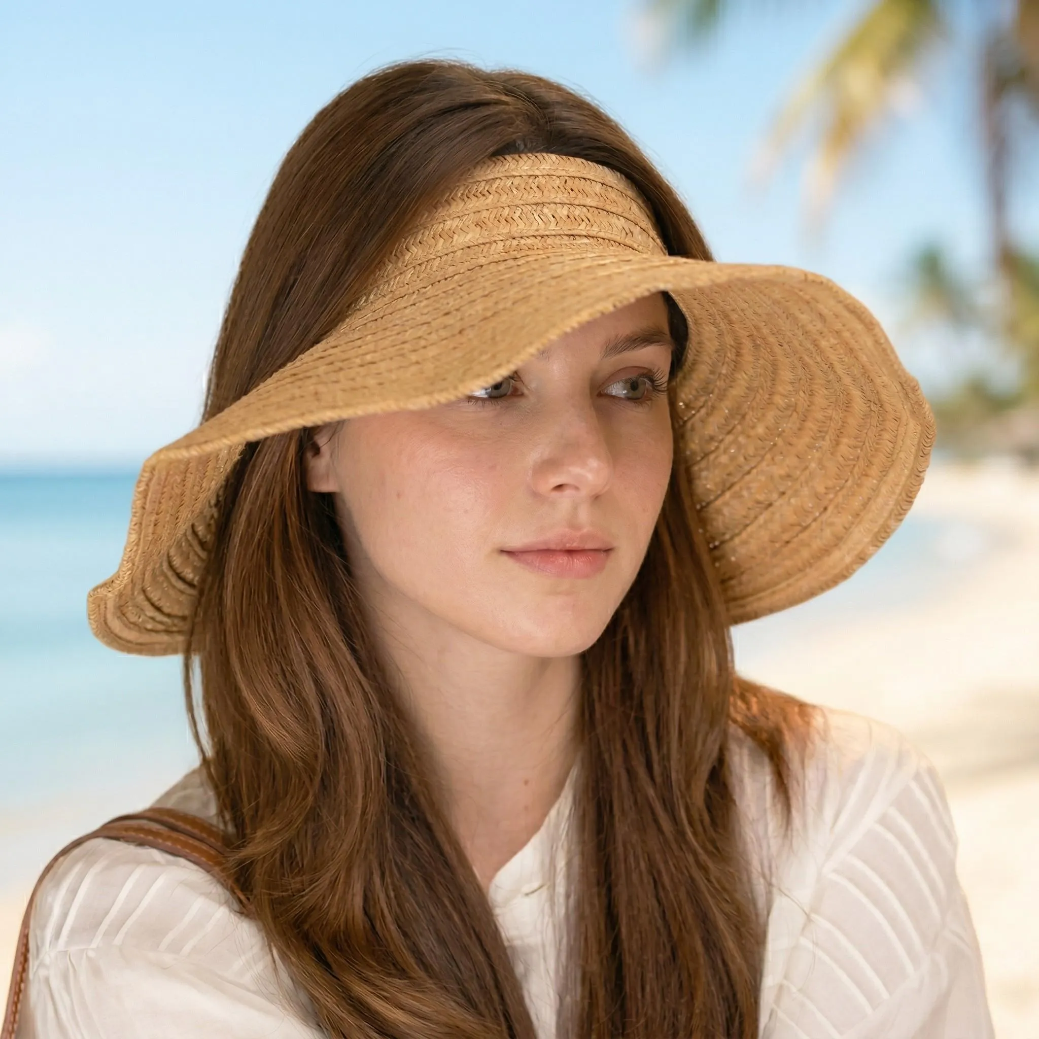 Anna-Kaci Women Straw Sun Visor Hat Wide Brim Rollable Packable Adjustable Open Top Summer Hat sold by Anna-Kaci product image thumbnail 3
