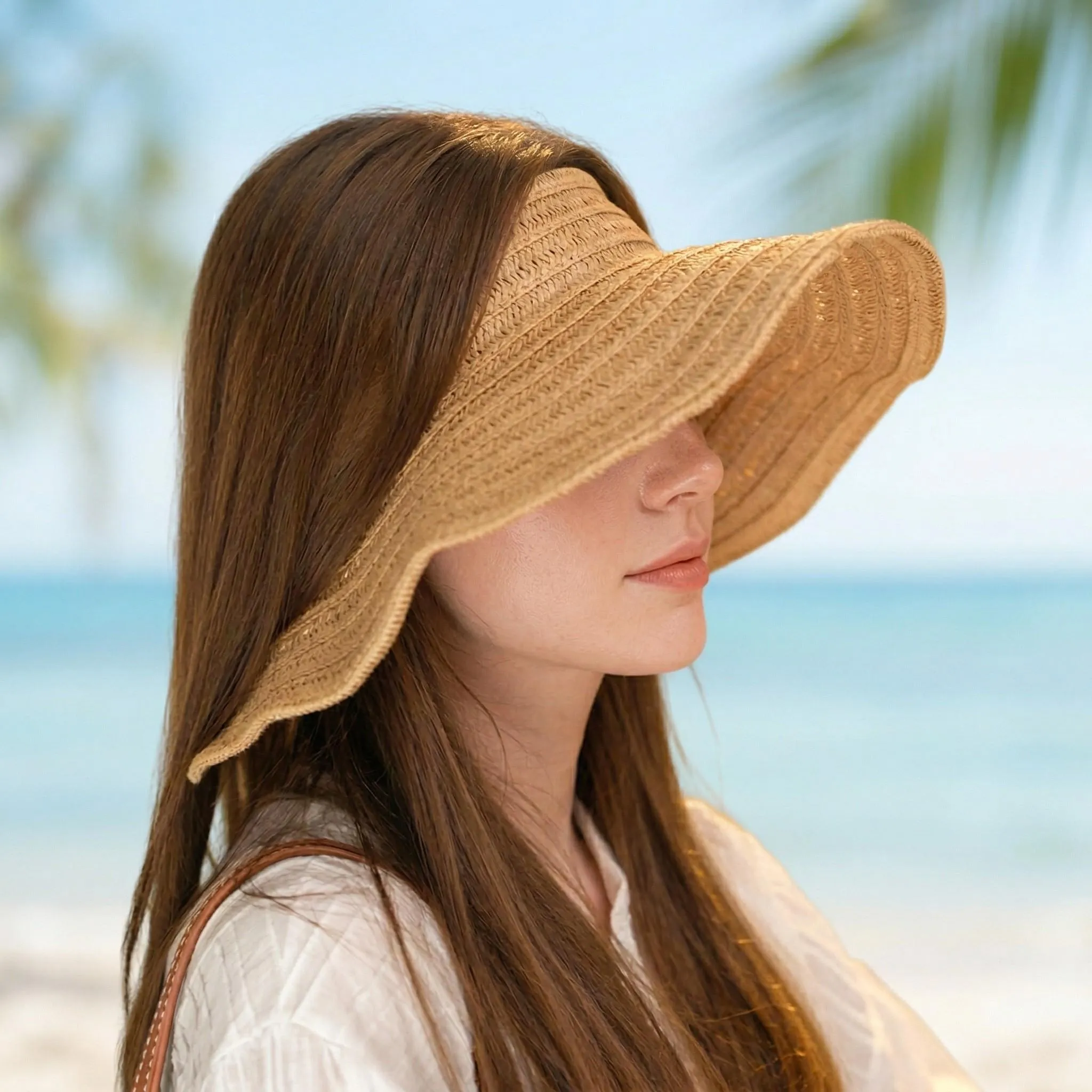Anna-Kaci Women Straw Sun Visor Hat Wide Brim Rollable Packable Adjustable Open Top Summer Hat sold by Anna-Kaci product image thumbnail 2