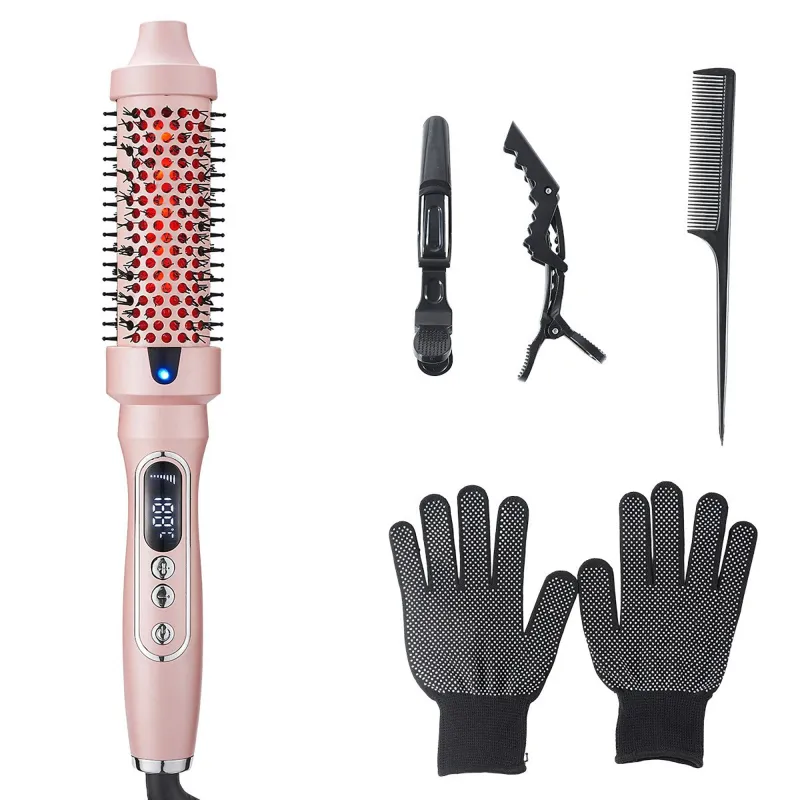 Anna-Kaci Heated Round Brush Hair Styler Set with Digital Display, Comb, Clips and Heat Gloves made by Anna-Kaci