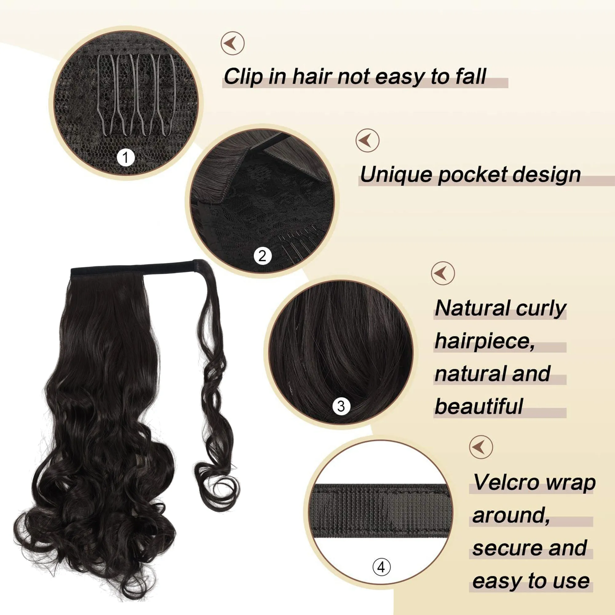 Alilang 22 Inch Long Curly Wrap Around Ponytail for Women Clip in Ponytail Hair Extensions Synthetic Brown Hair Pony Tails Hairpieces sold by Anna-Kaci product image thumbnail 4