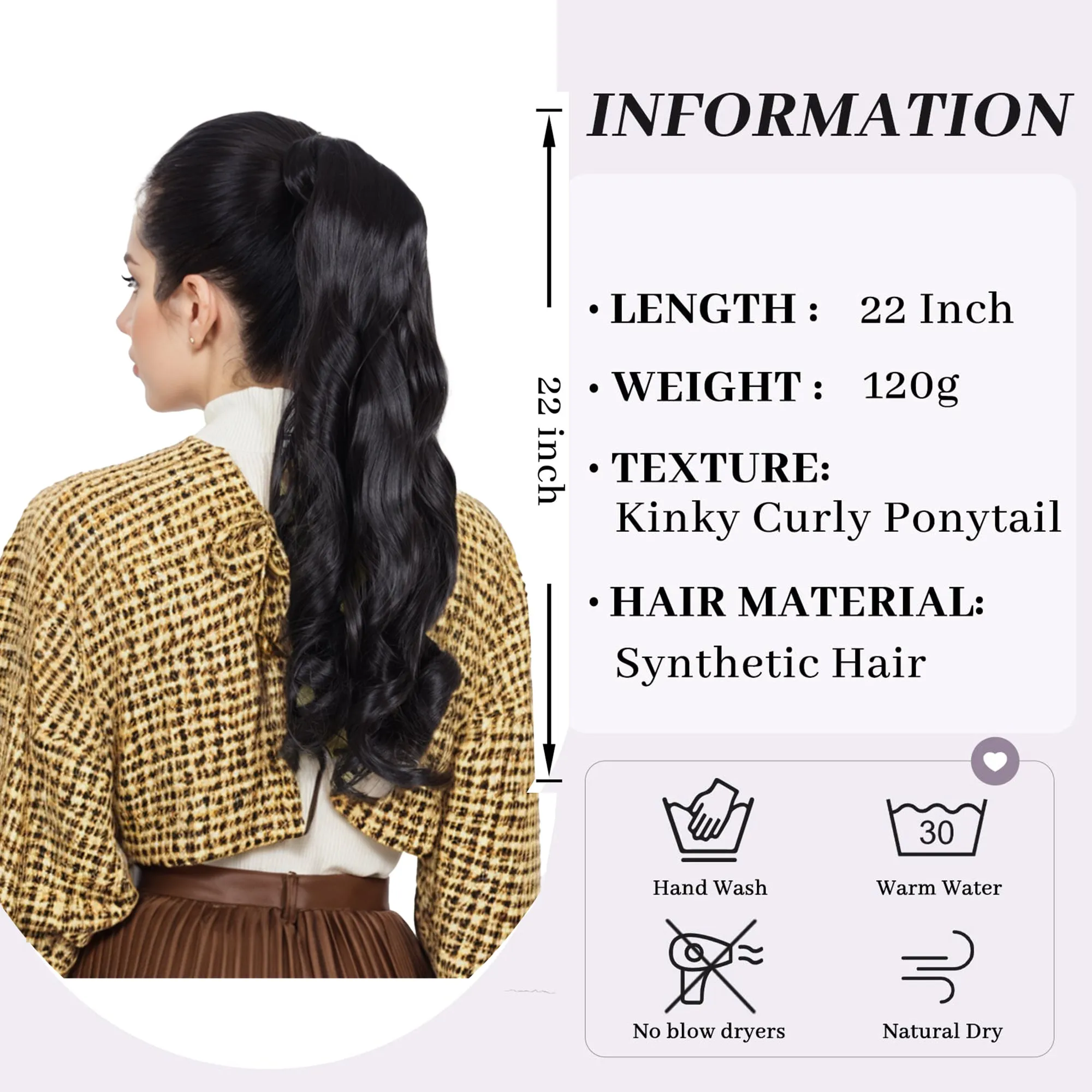 Alilang 22 Inch Long Curly Wrap Around Ponytail for Women Clip in Ponytail Hair Extensions Synthetic Brown Hair Pony Tails Hairpieces sold by Anna-Kaci product image thumbnail 2