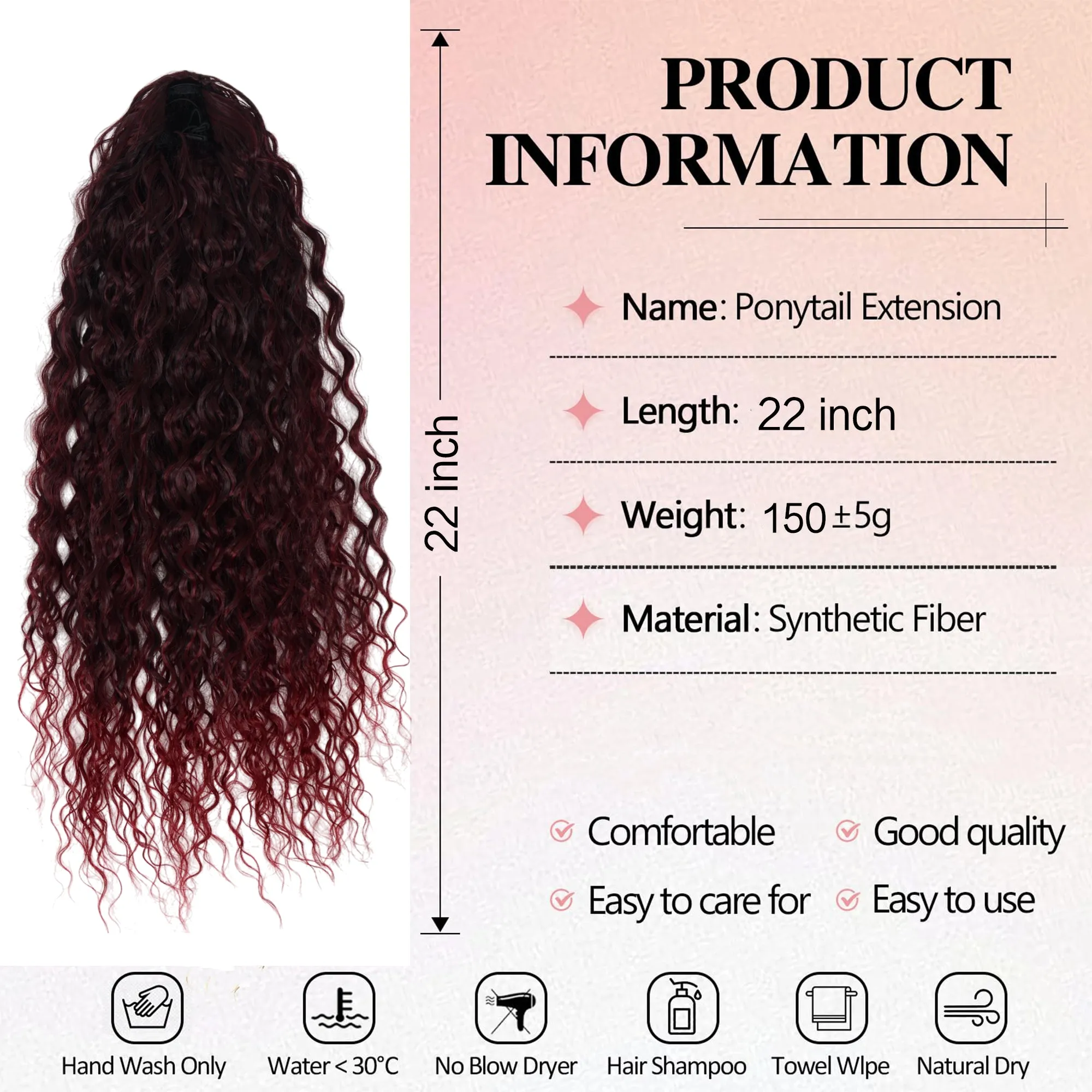 Alilang 22-Inch Long Curly Black Drawstring Ponytail Extension for Women Soft Synthetic Wavy Clip-In Hairpiece sold by Anna-Kaci product image thumbnail 4