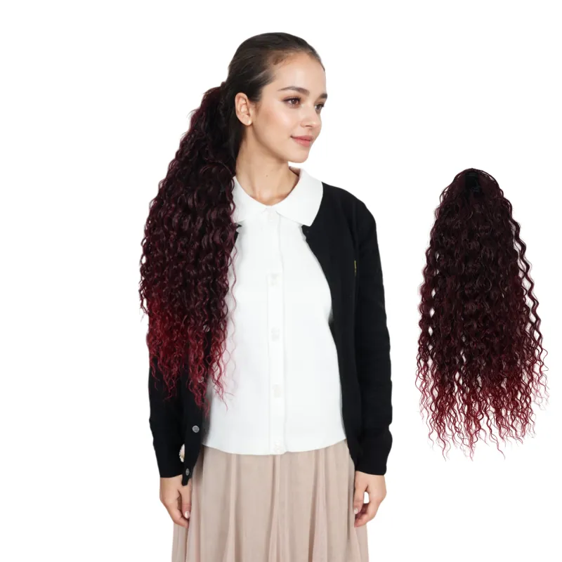 Alilang 22-Inch Long Curly Black Drawstring Ponytail Extension for Women Soft Synthetic Wavy Clip-In Hairpiece made by Anna-Kaci