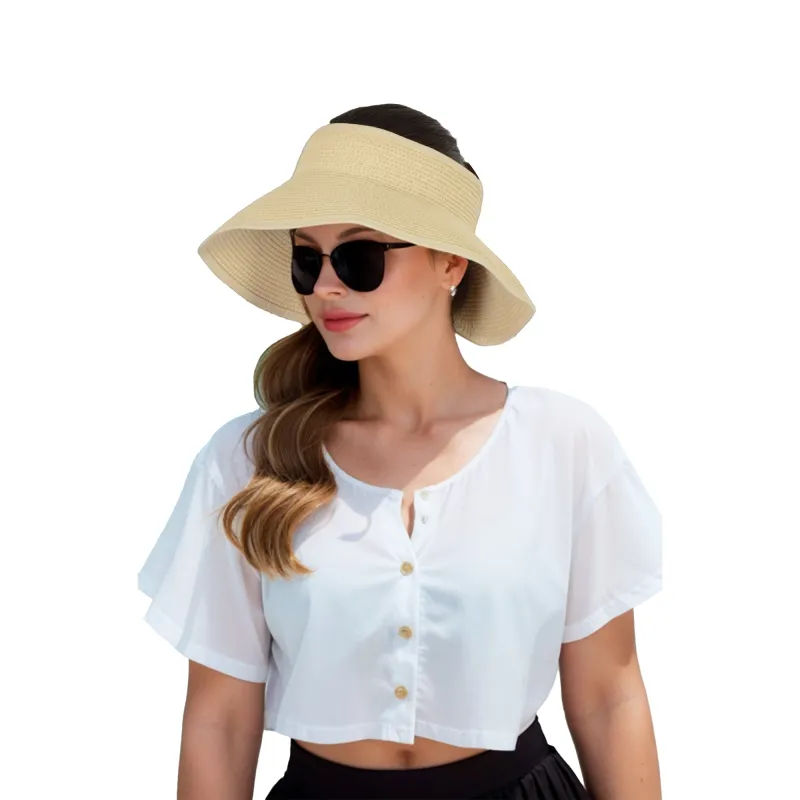 Anna-Kaci Wide Brim Roll-Up Straw Sun Visor Lightweight Packable Open-Top Beach Hat for UV Protection made by Anna-Kaci