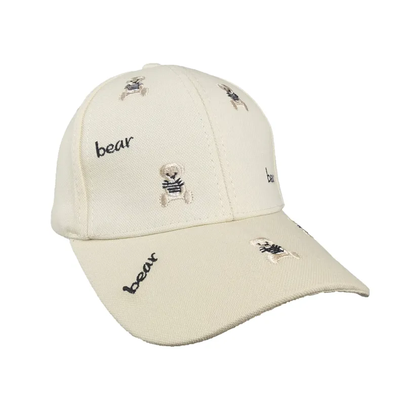 Women's Bear Embroidered Baseball Cap Low Bun Large Head Circumference Soft Cotton Trucker Hat made by Anna-Kaci