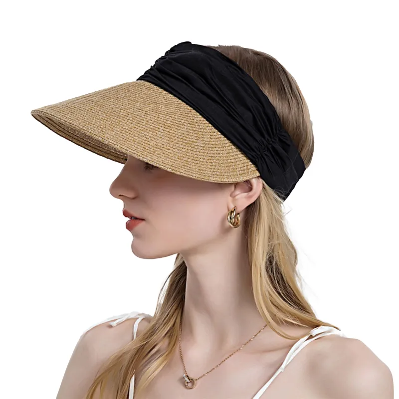 Anna-Kaci Womens Straw Sun Visor Wide Brim Adjustable Elastic Band Lightweight Summer Hat made by Anna-Kaci