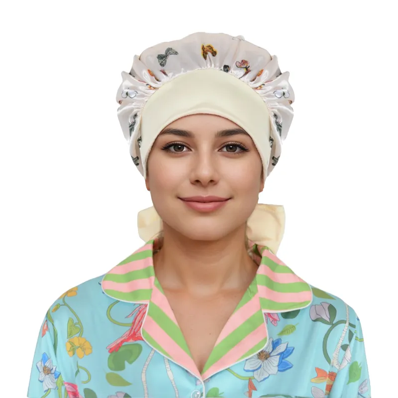 Anna-Kaci Women Silk Bonnet for Sleeping Satin Hair Bonnet with Butterfly Print and Adjustable Tie Band made by Anna-Kaci
