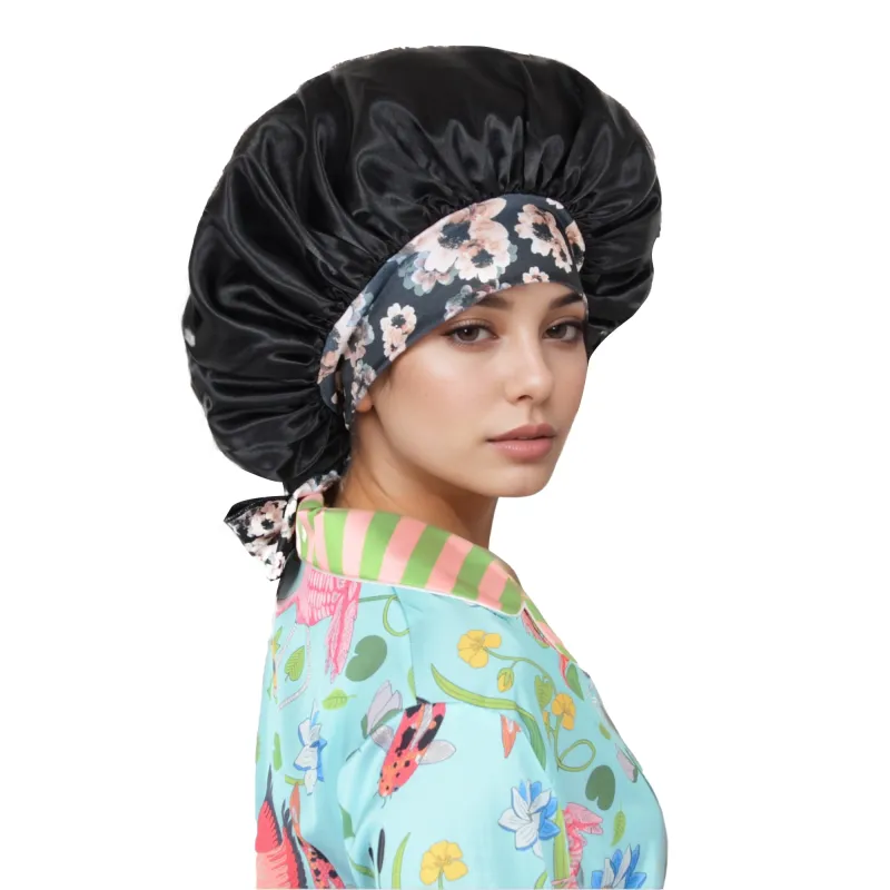 Anna-Kaci Women Silk Bonnet for Sleeping Satin Lined Hair Bonnet with Floral Tie Band for Curly Hair Protection made by Anna-Kaci