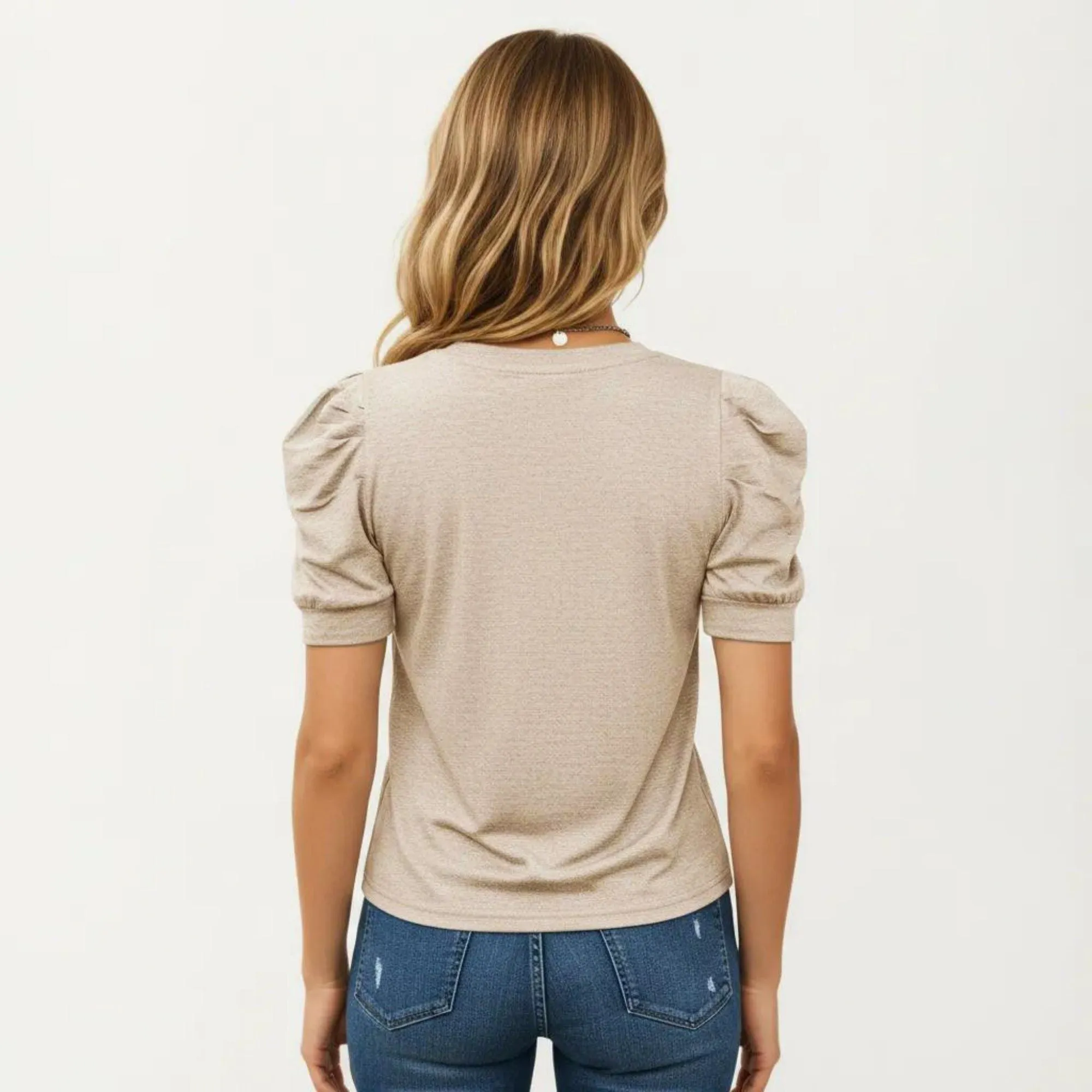 Anna-Kaci Women's Short Sleeve Puff Sleeve Knit Top with Crew Neck and Soft Textured Fabric sold by Anna-Kaci product image thumbnail 5