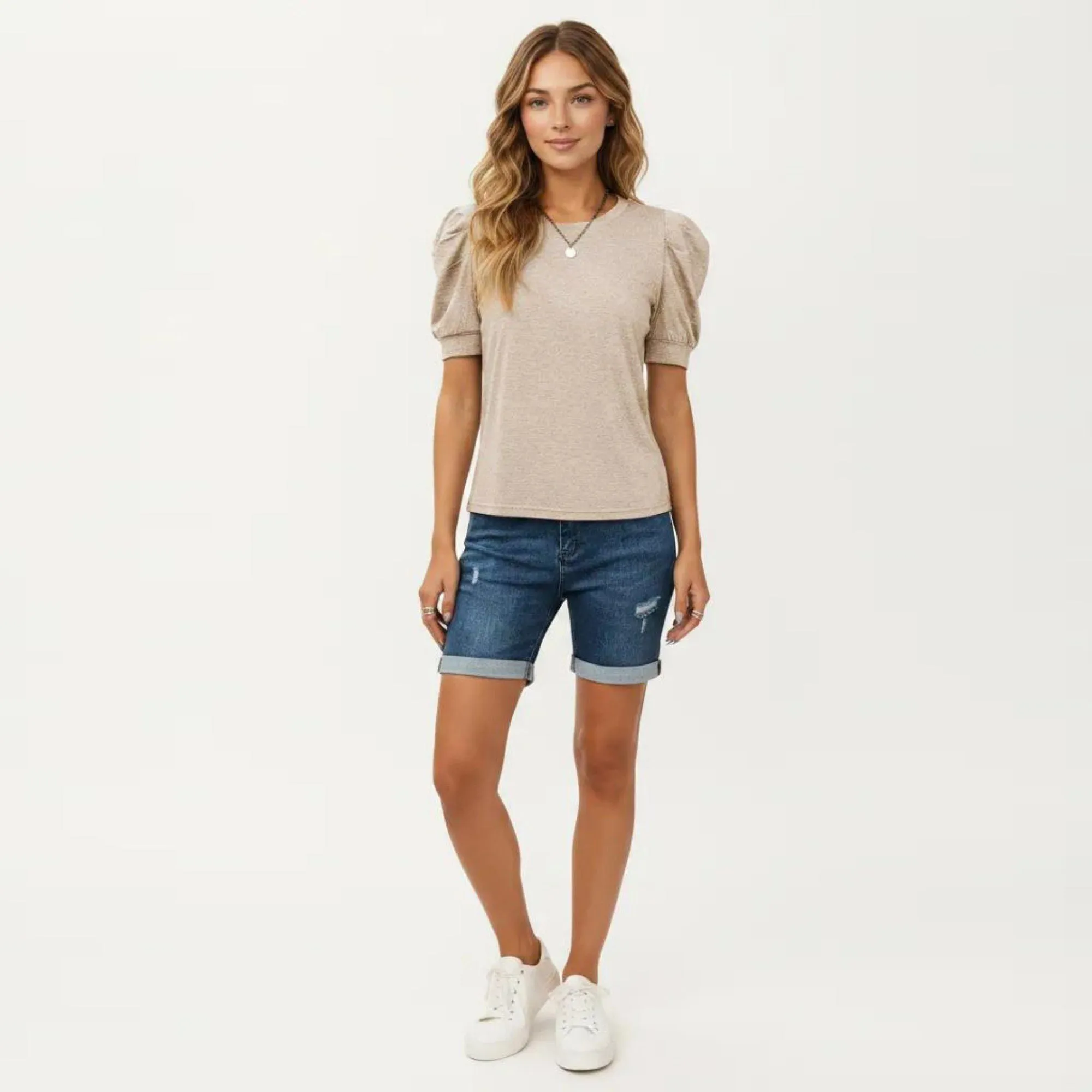 Anna-Kaci Women's Short Sleeve Puff Sleeve Knit Top with Crew Neck and Soft Textured Fabric sold by Anna-Kaci product image thumbnail 3