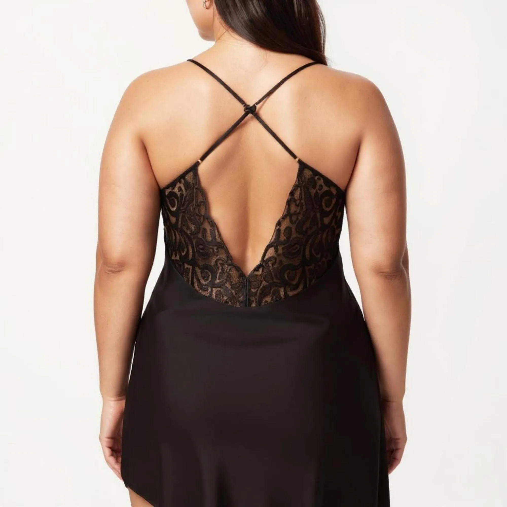 Anna-Kaci Lounge Women's Plus Size Lace Panel Slip Nightgown with Adjustable Spaghetti Straps V Neck Asymmetrical Hem Sleepwear sold by Anna-Kaci product image thumbnail 5