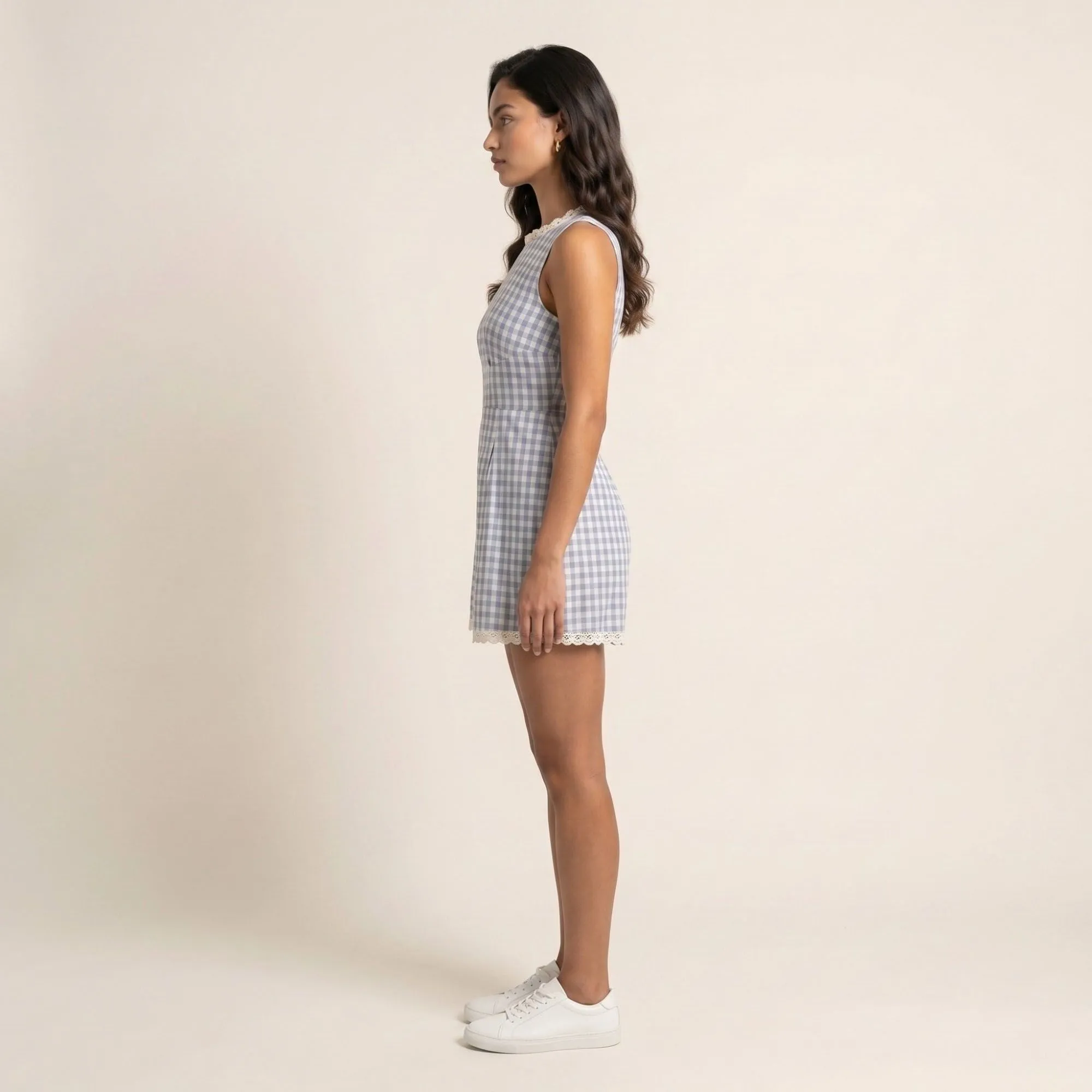 Anna-Kaci Women's Gingham Romper Sleeveless Lace Trim Fit and Flare Lightweight Casual One Piece sold by Anna-Kaci product image thumbnail 3