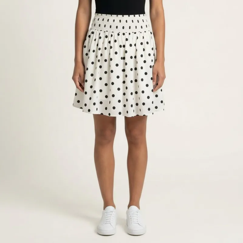 Anna-Kaci Women's Polka Dot A Line Skirt Smocked High Waist Flowy Lightweight Casual Mini Skirt made by Anna-Kaci