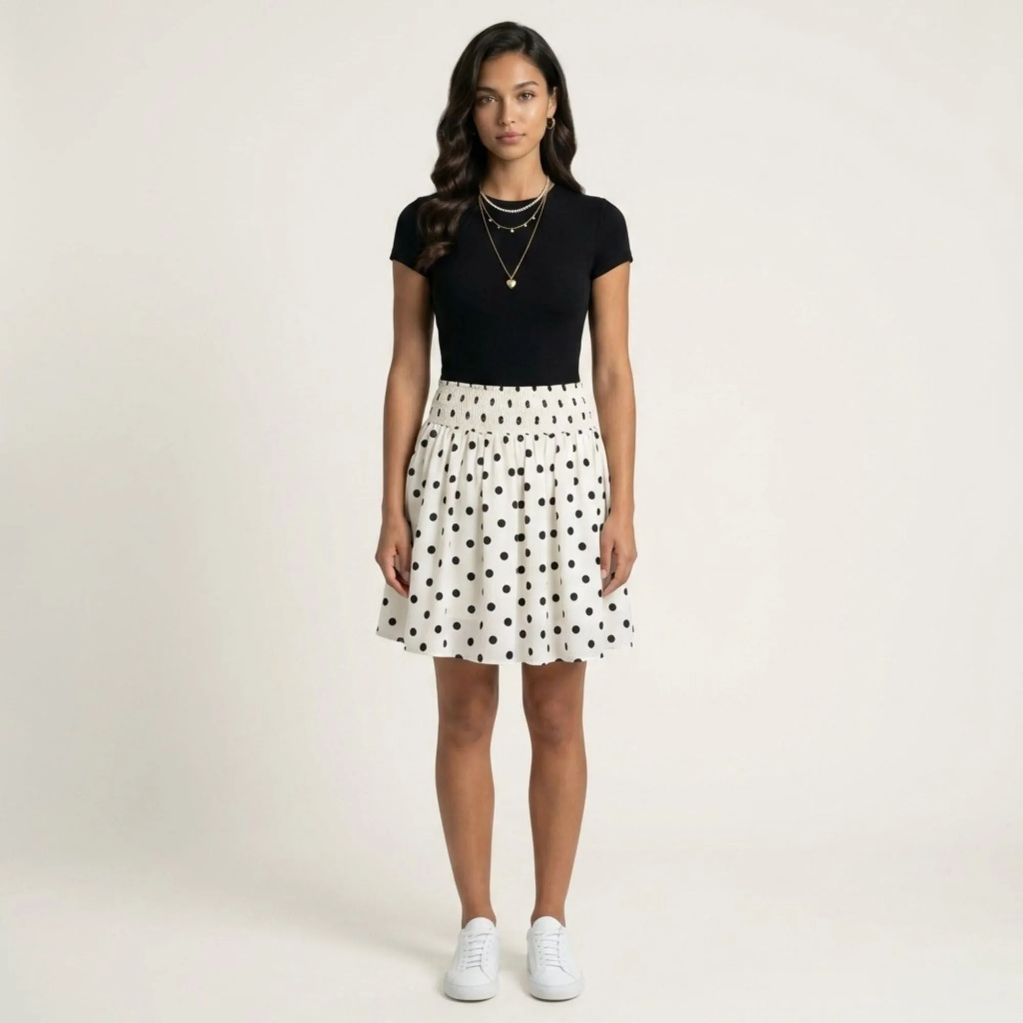 Anna-Kaci Women's Polka Dot A Line Skirt Smocked High Waist Flowy Lightweight Casual Mini Skirt sold by Anna-Kaci product image thumbnail 2