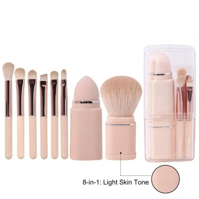 8-Piece Makeup Brush and Sponge Set with Retractable Face Brushes and Travel Storage Case made by Anna-Kaci