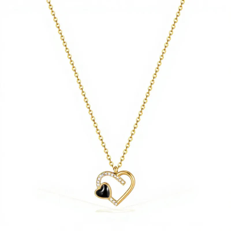Interlocking Heart Pendant Necklace with Crystal Accents and Polished Metal Design on a Delicate Chain made by Anna-Kaci