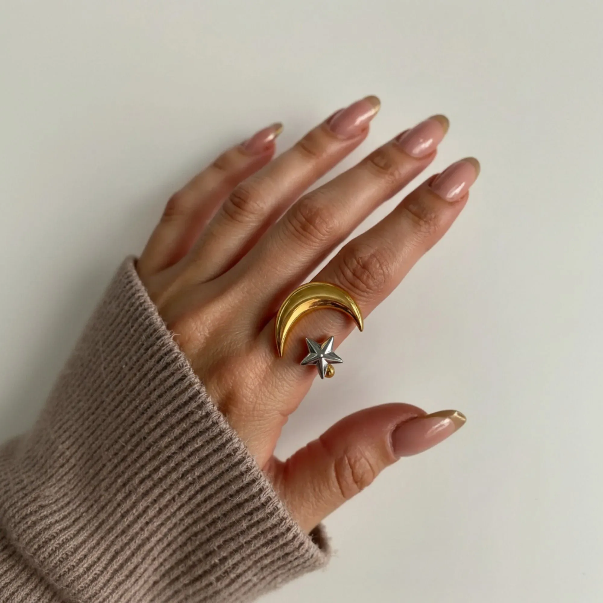 Moon and Star Adjustable Mixed Metal Statement Ring sold by Anna-Kaci product image thumbnail 3