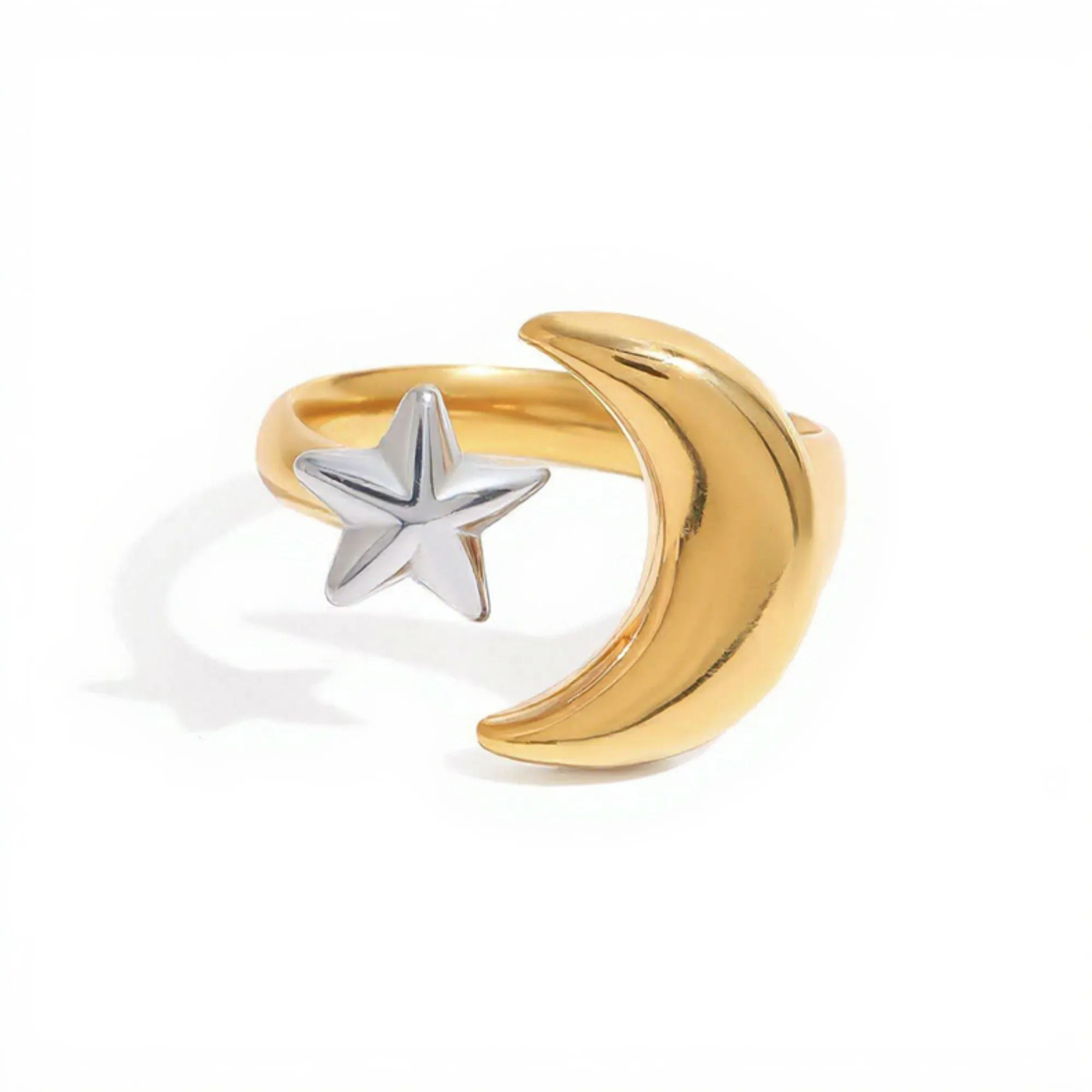 Moon and Star Adjustable Mixed Metal Statement Ring sold by Anna-Kaci