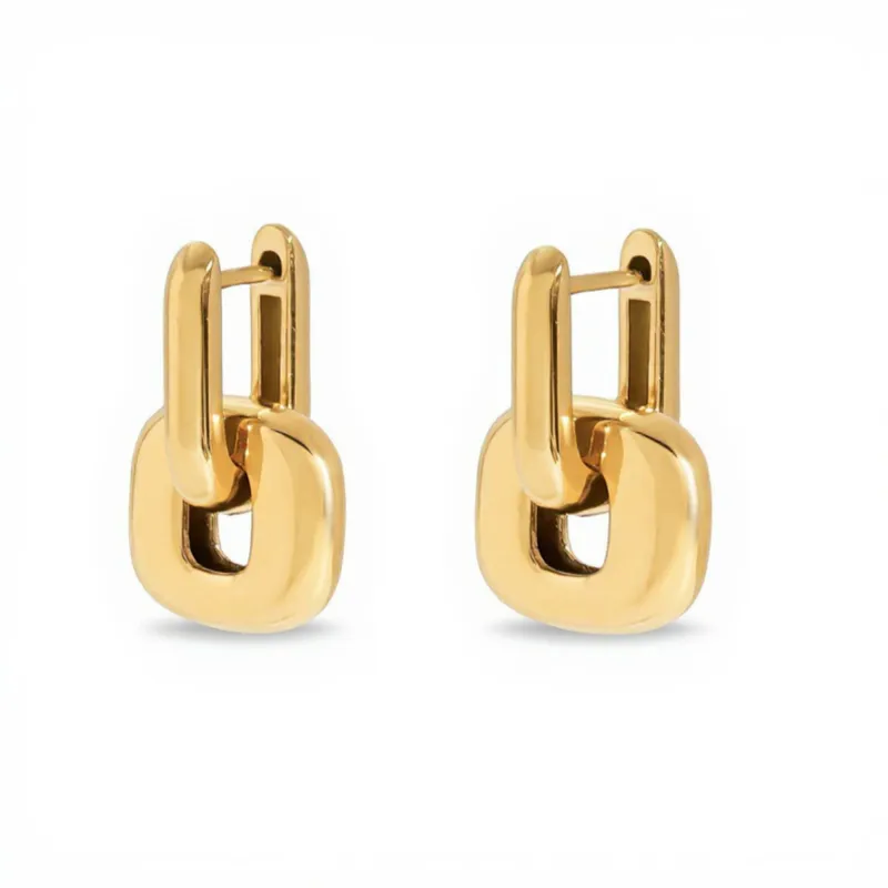 Women's Modern Polished Linked Hoop Earrings with Geometric Chain-Inspired Design and Smooth High-Shine Finish made by Anna-Kaci