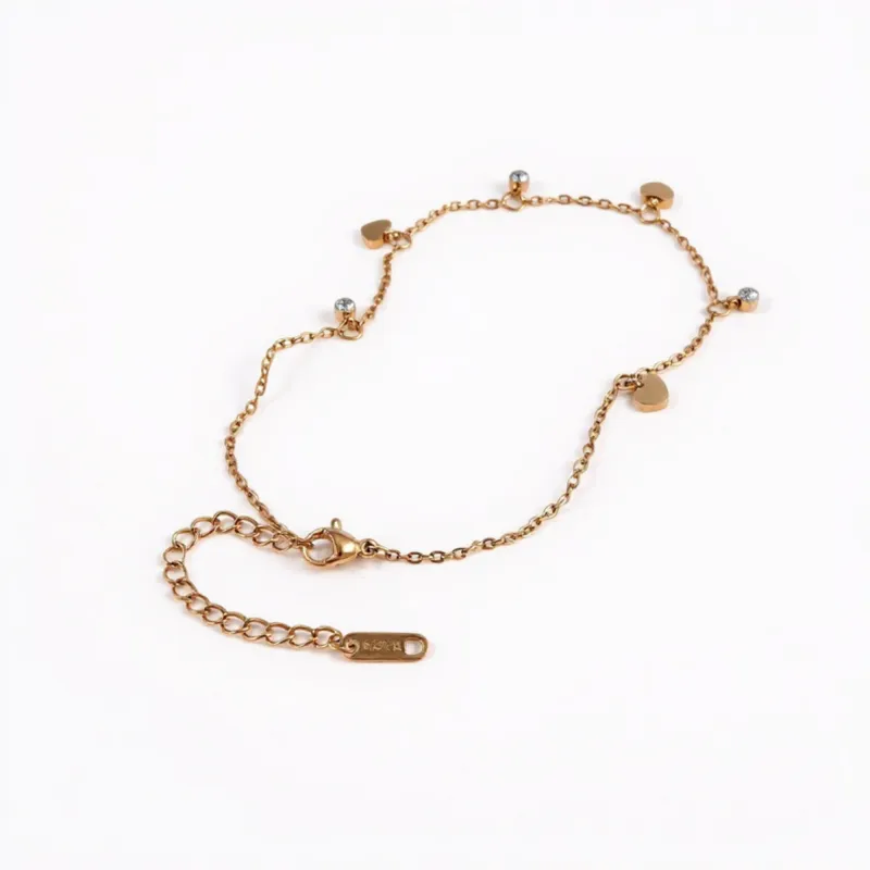 Dainty Heart Charm Anklet with Delicate Chain and Mini Accent Droplets for a Soft Feminine Touch and Lightweight Everyday Shine made by Anna-Kaci