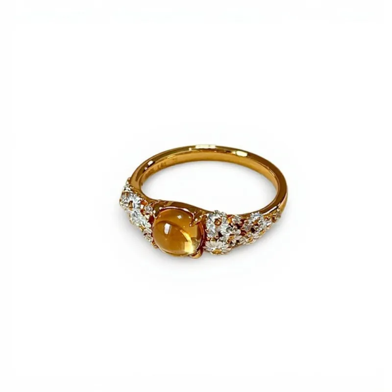 Women's Gemstone Accent Ring with Crystal-Embellished Band and Polished Finish made by Anna-Kaci