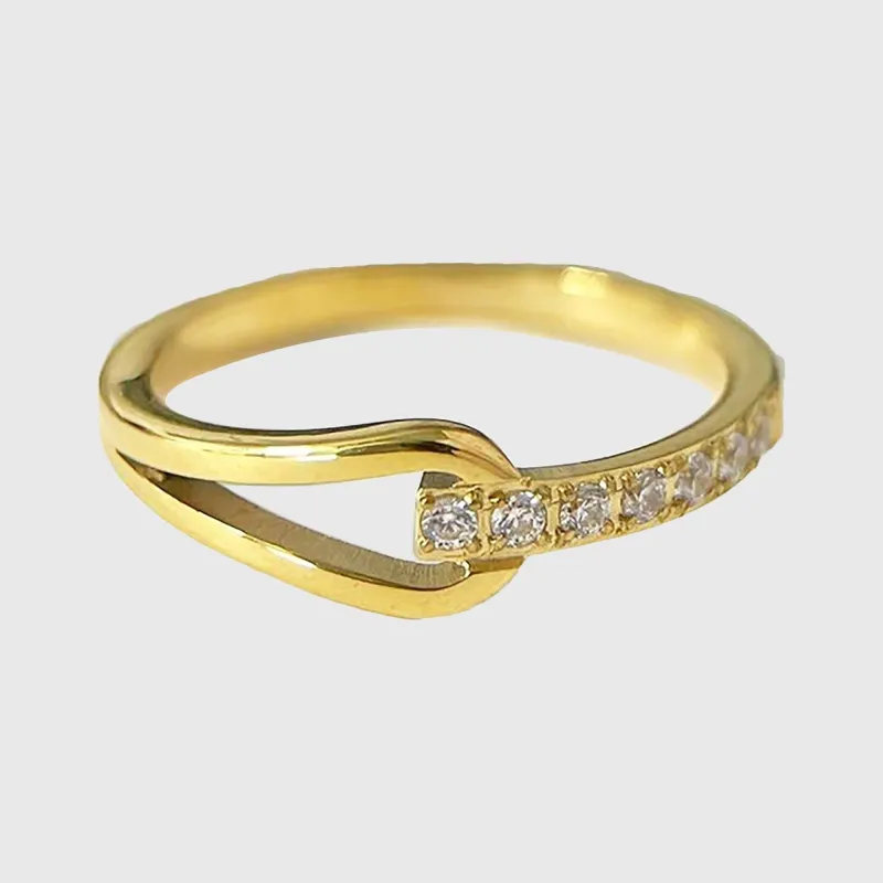 Women's Buckle Statement Ring with Cubic Zirconia - Twisted Band Sparkle Ring for Daily & Dressy Styling made by Anna-Kaci