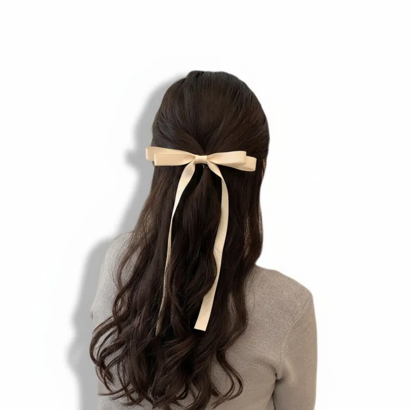Long Ribbon Bow Hair Clip with Sleek Streamer Tails and Elegant Minimalist Design made by Anna-Kaci