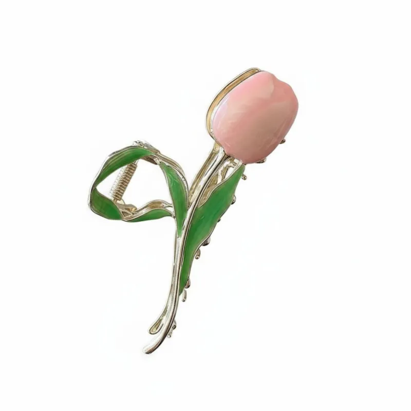 Tulip Flower Metal Hair Claw Clip with Enamel Petal and Leaf Detailing made by Anna-Kaci