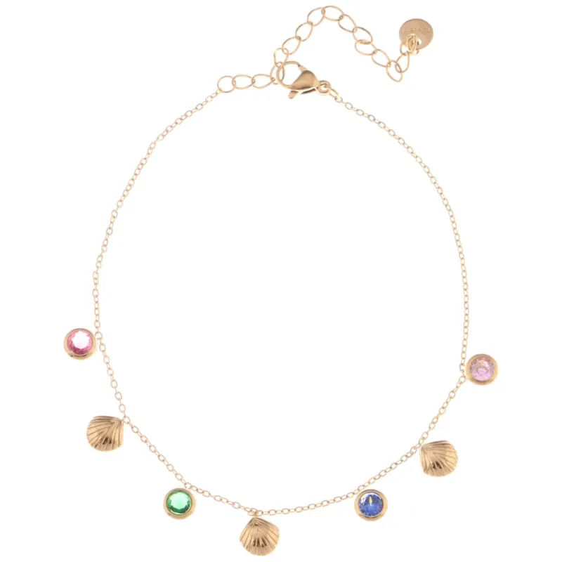 Fashion Gold Tone Shell and Crystal Charm Fashion Anklet with Adjustable Chain made by Anna-Kaci