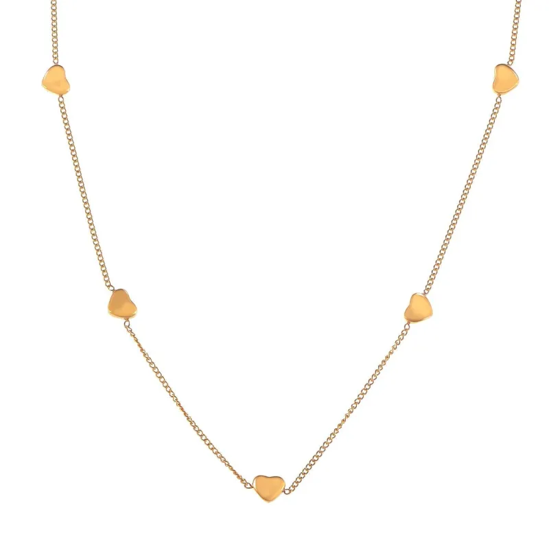 Women's Stainless Steel Necklace with 18K Gold Plated Heart Charms, Adjustable Chain and Minimalist Design made by Anna-Kaci
