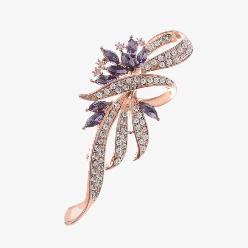 Elegant Floral Brooch with Purple Crystal Rhinestone Accents made by Anna-Kaci