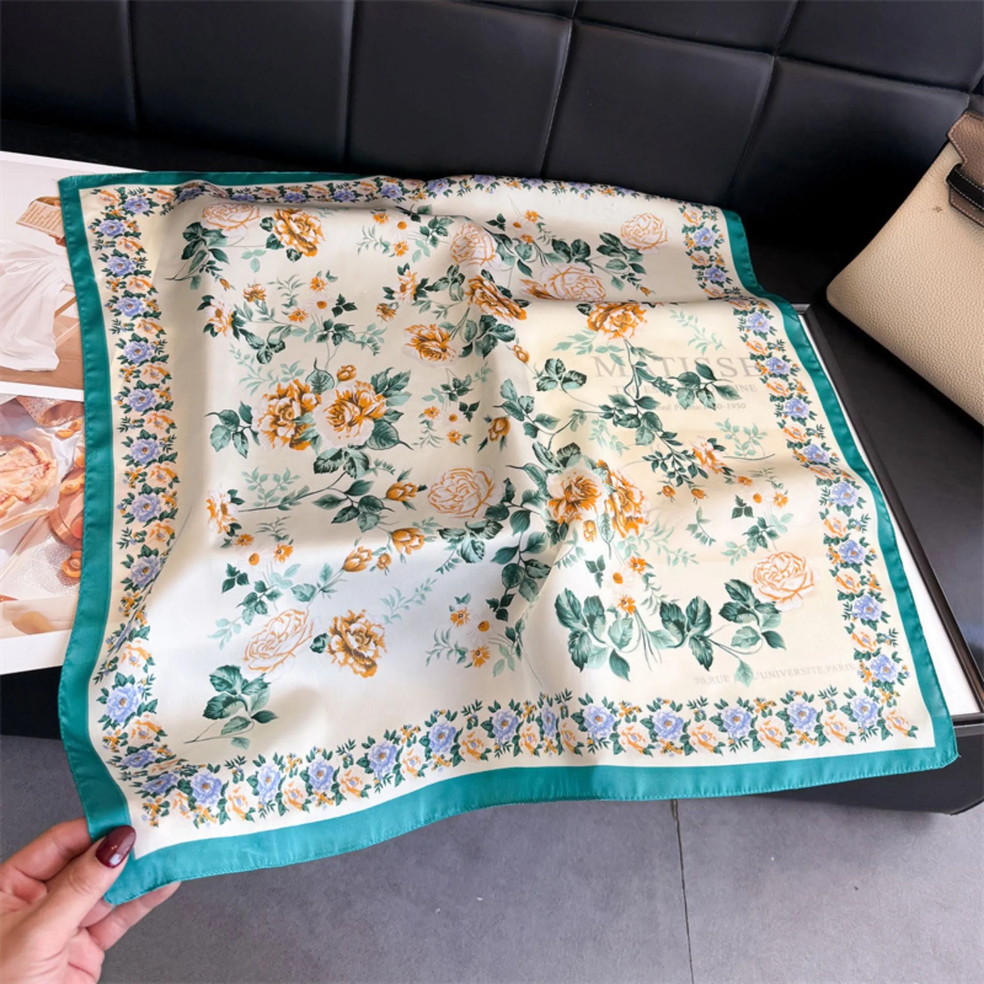 Vintage Floral Print Satin Feel Square Scarf Elegant Lightweight Fashion Neck Hair Scarf 27.5¡Á27.5 Inches sold by Anna-Kaci product image thumbnail 2
