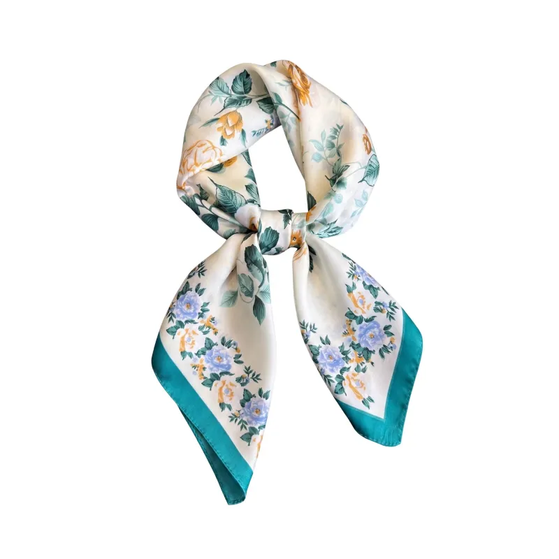 Vintage Floral Print Satin Feel Square Scarf Elegant Lightweight Fashion Neck Hair Scarf 27.5¡Á27.5 Inches made by Anna-Kaci