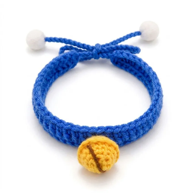 Hand Knit Pet Collar with Soft Crochet Bell Adjustable Silent Collar Necklace for Cats and Small Dogs made by Anna-Kaci