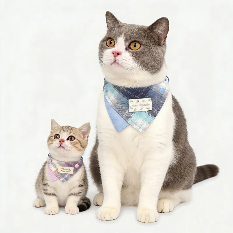 Pet Bandana Collar Soft Adjustable Plaid Scarf with Button Closure and Decorative Patch Design made by Anna-Kaci