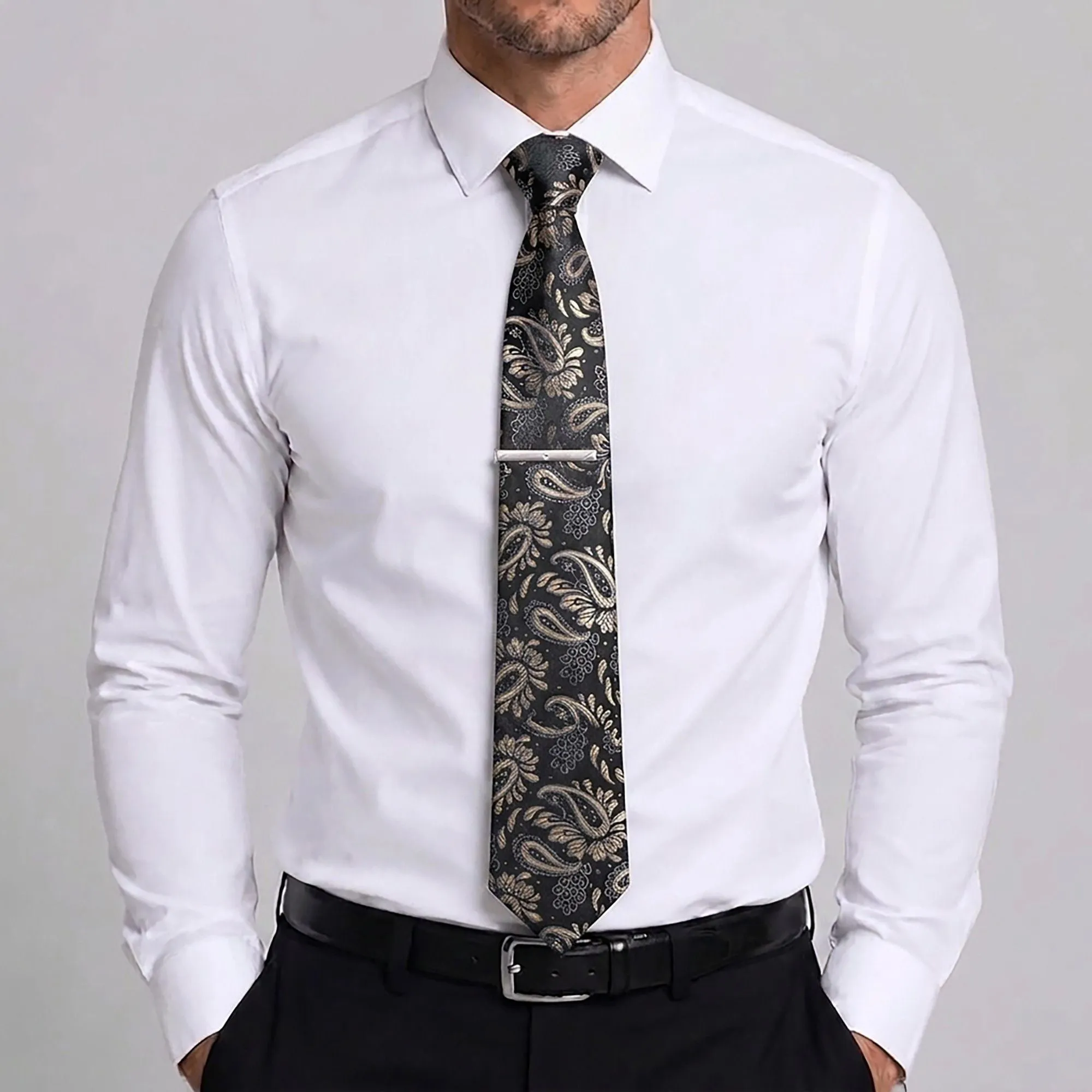 Men's Paisley Floral Tie Gift Set with Matching Pocket Square Cufflinks and Silver Tie Clip sold by Anna-Kaci product image thumbnail 3