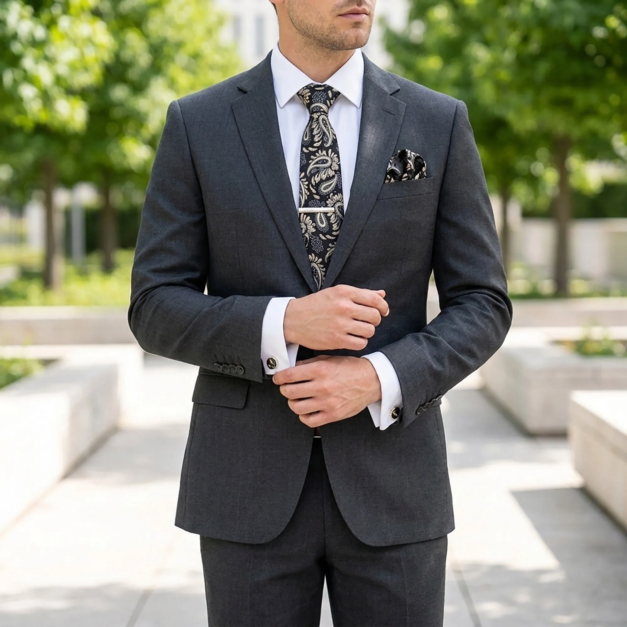 Men's Paisley Floral Tie Gift Set with Matching Pocket Square Cufflinks and Silver Tie Clip sold by Anna-Kaci product image thumbnail 5