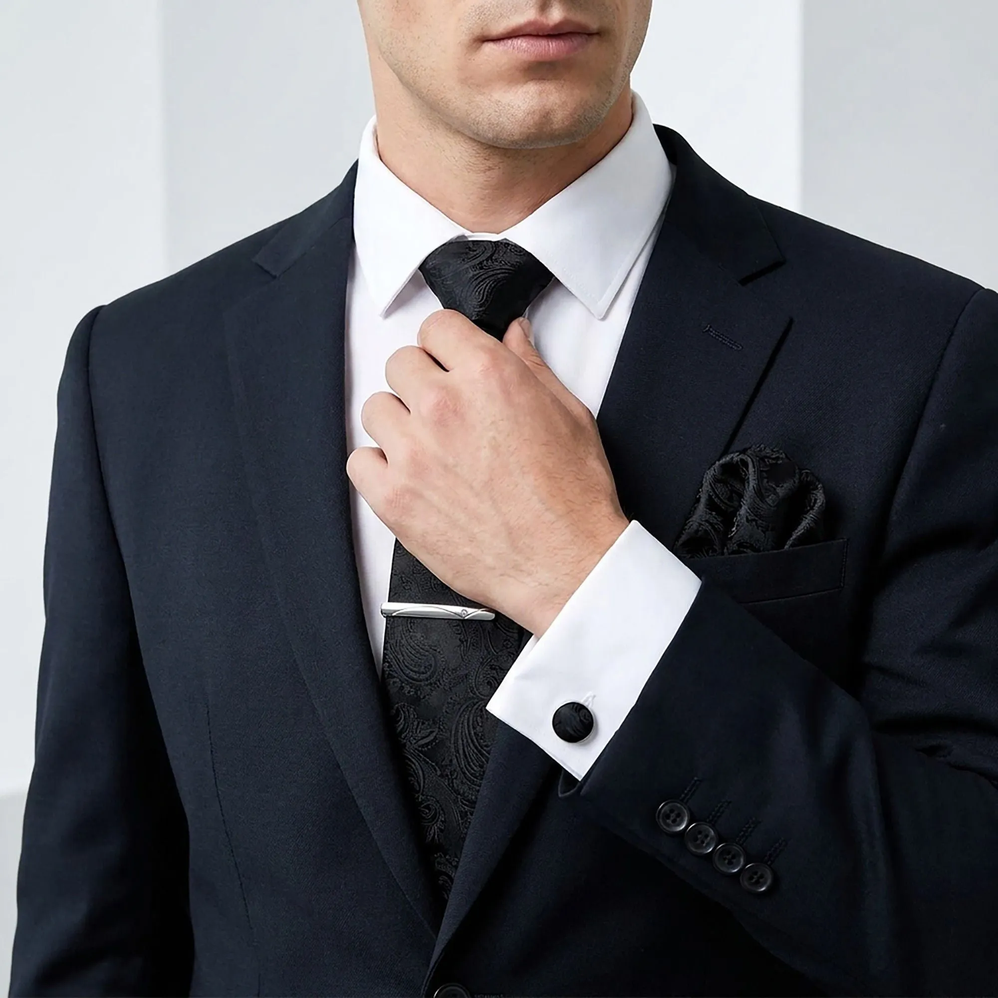 Men's Floral Pattern Tie Gift Set with Matching Pocket Square Cufflinks and Silver Tie Clip sold by Anna-Kaci product image thumbnail 4
