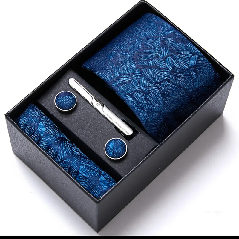 Men's Paisley Pattern Tie Gift Set with Matching Pocket Square Cufflinks and Silver Tie Clip made by Anna-Kaci